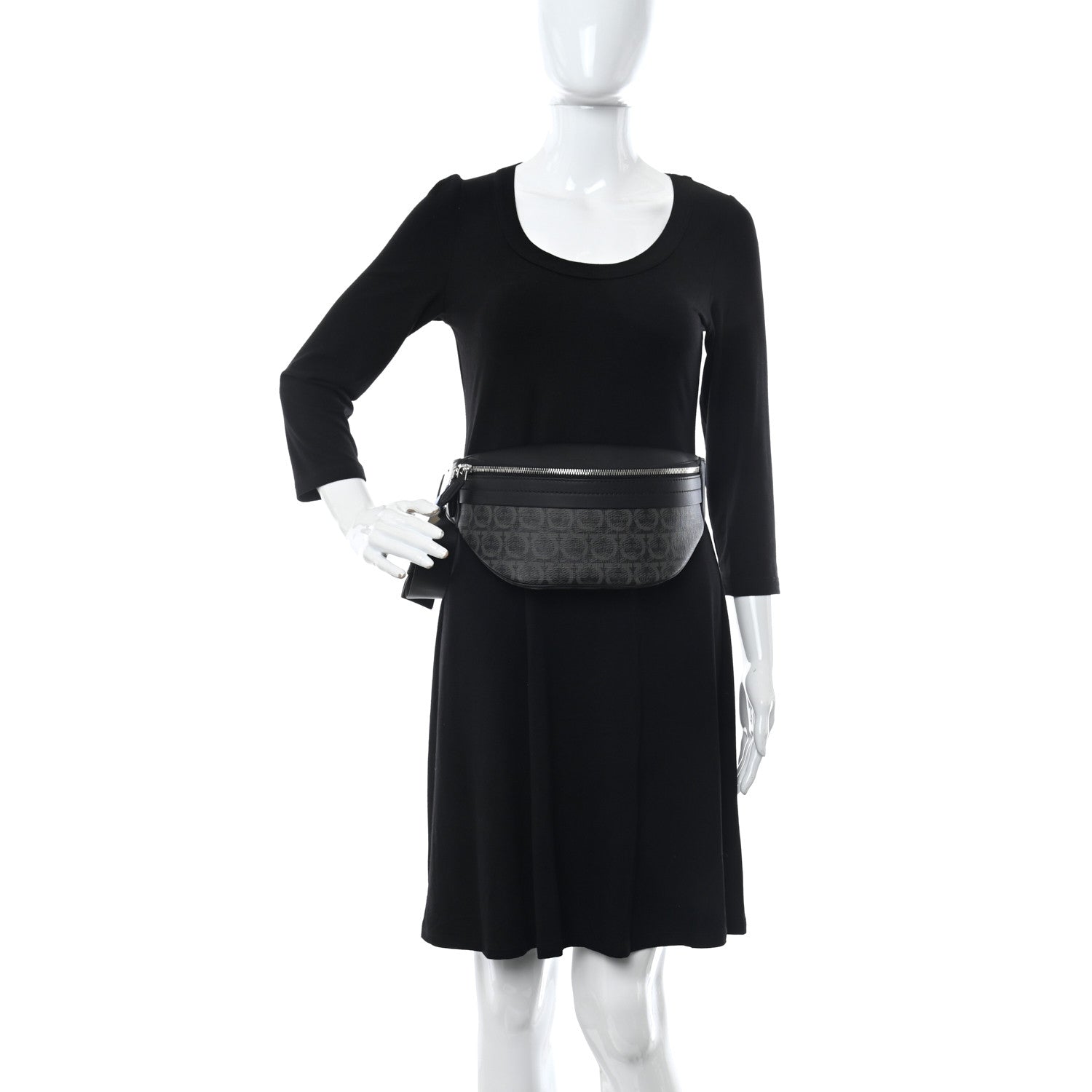 Salvatore Ferragamo Gancini Monogram Calfskin Waist Bag Black Grey 2 of 10