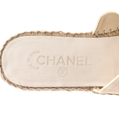 Chanel Calfskin CC Espadrille Mules 38 White 6 of 10