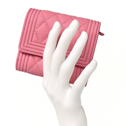 Chanel Caviar Quilted Compact Boy Wallet Light Pink 2 of 8