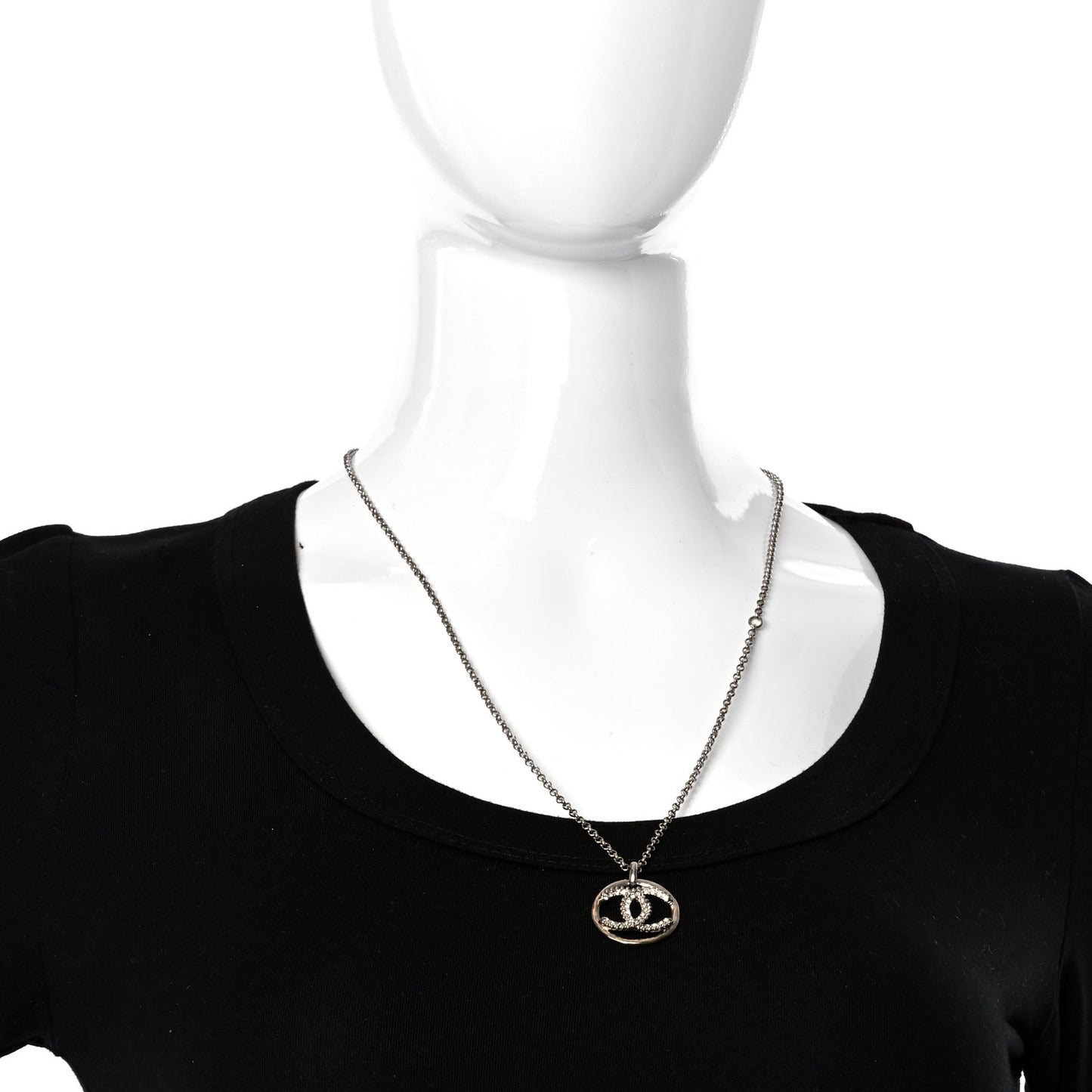 Crystal CC Medallion Pendant Necklace Silver