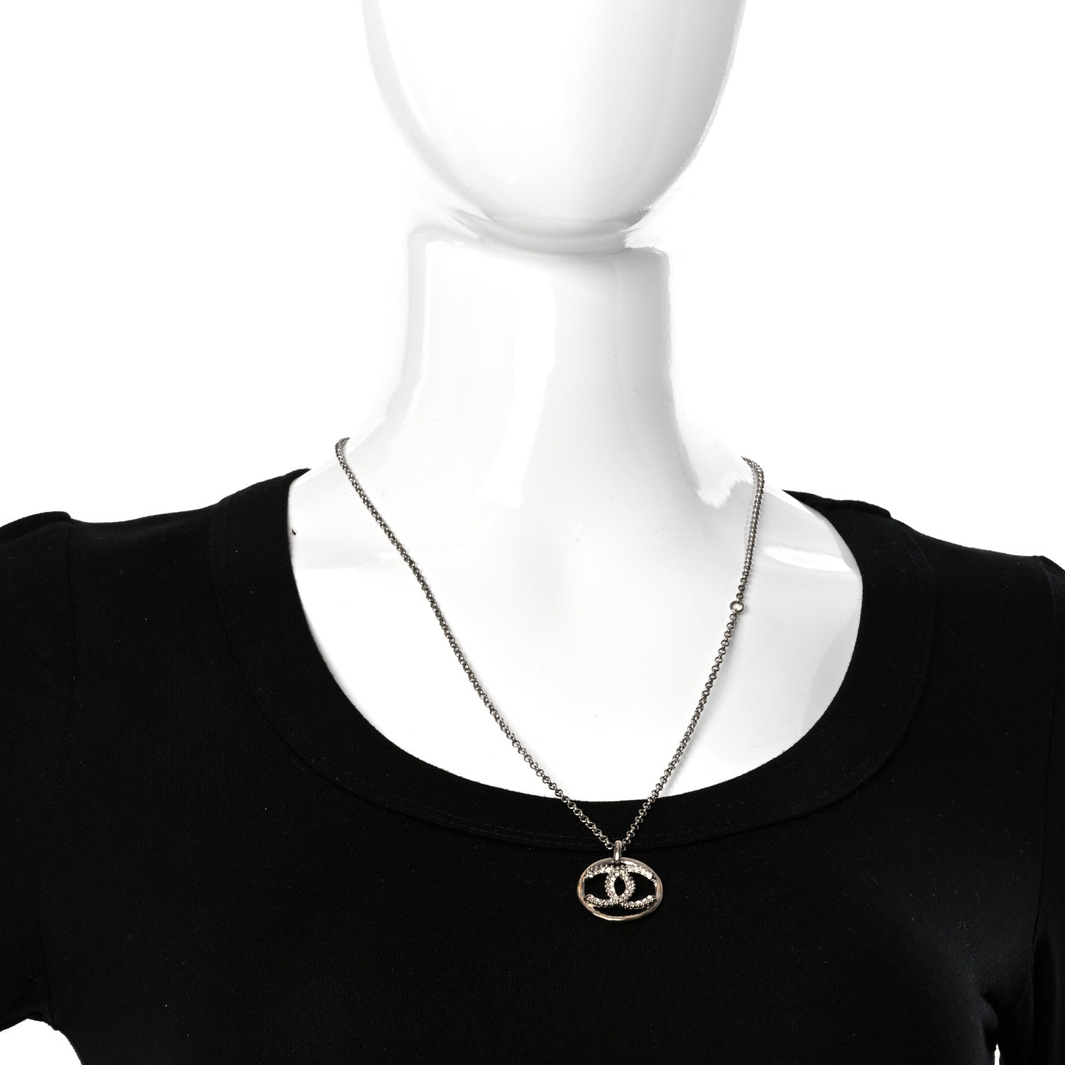 Chanel Crystal CC Medallion Pendant Necklace Silver 2 of 4