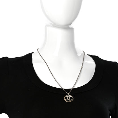 Chanel Crystal CC Medallion Pendant Necklace Silver 2 of 4
