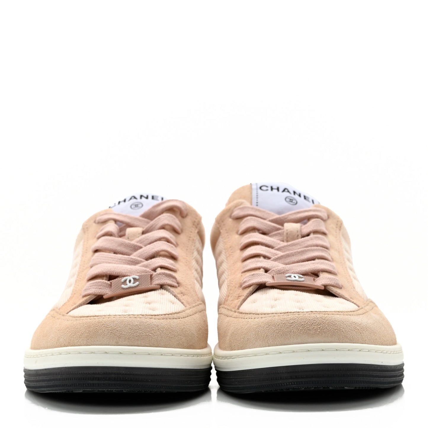 Fabric Suede Calfskin Logo Sneakers 36 Beige Pink