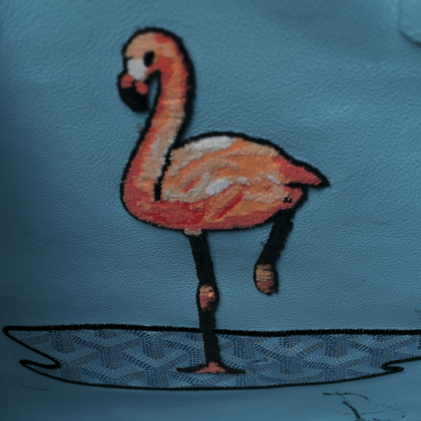 Goyardine Embroidered Flamingo Reversible Anjou PM Sky Blue