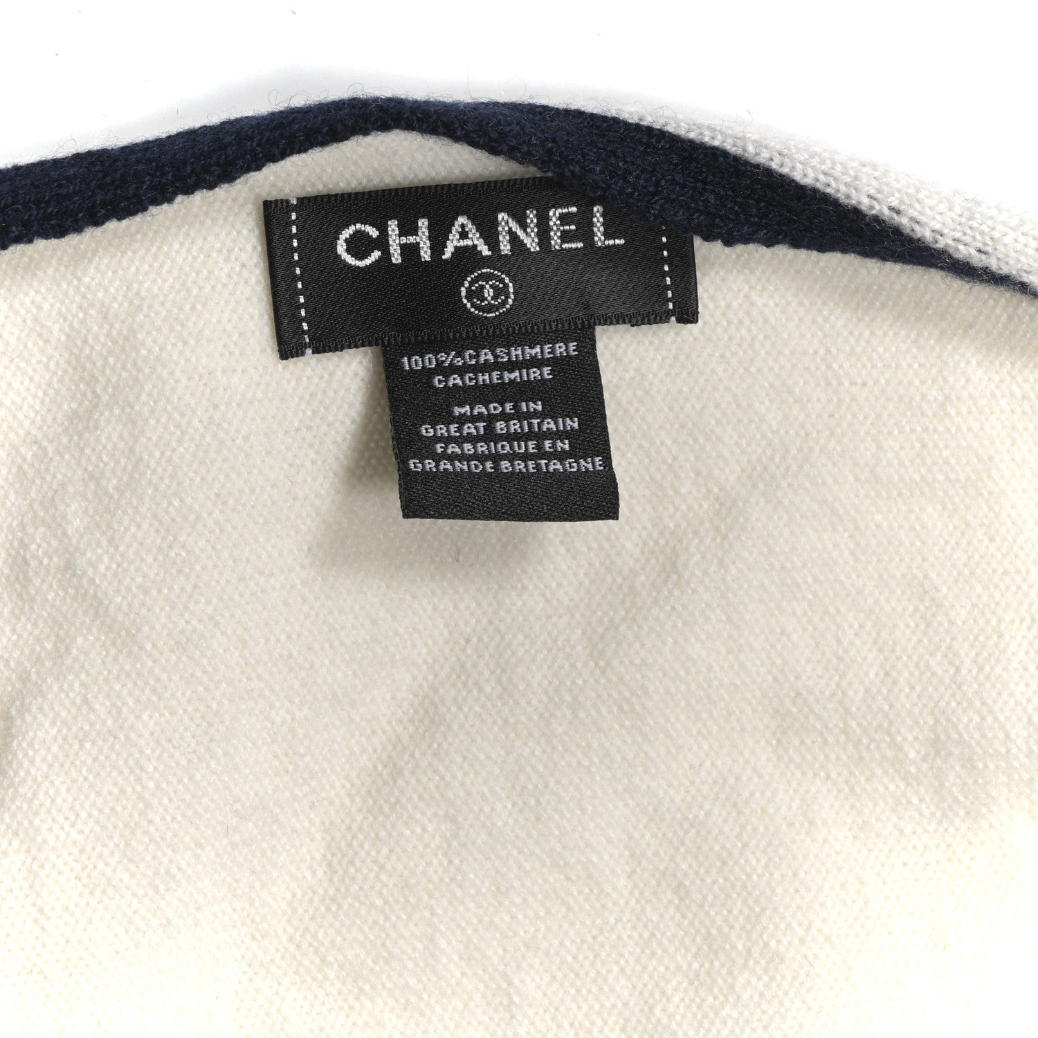 Chanel Cashmere CC Stole Navy Ivory 3 of 4