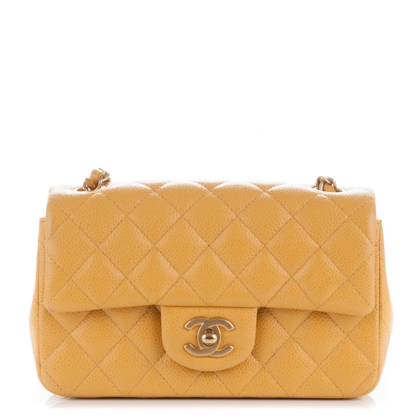 Caviar Quilted Mini Rectangular Flap Yellow