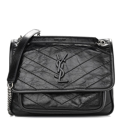 Saint Laurent Crinkled Calfskin Matelasse Monogram Baby Niki Chain Satchel Black 1 of 11
