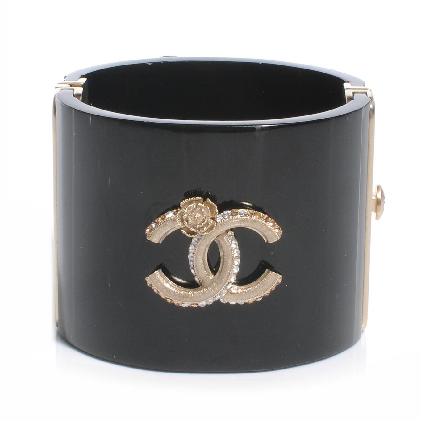 Resin Crystal CC Camellia Wide Cuff Black