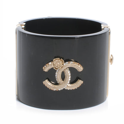 Chanel Resin Crystal CC Camellia Wide Cuff Black 3 of 5