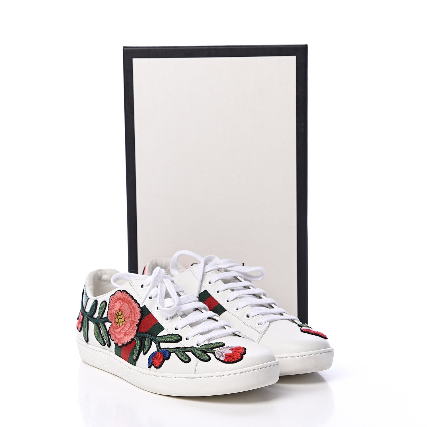 Gucci Calfskin Web Floral Embroidered Womens Ace Sneakers 38.5 White 9 of 9
