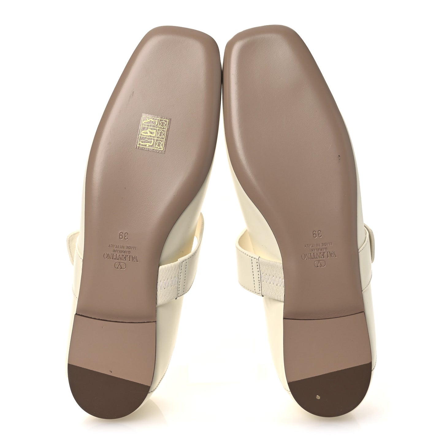 Calfskin VLogo Locker Mary Jane Ballerina Flats 39 Ivory