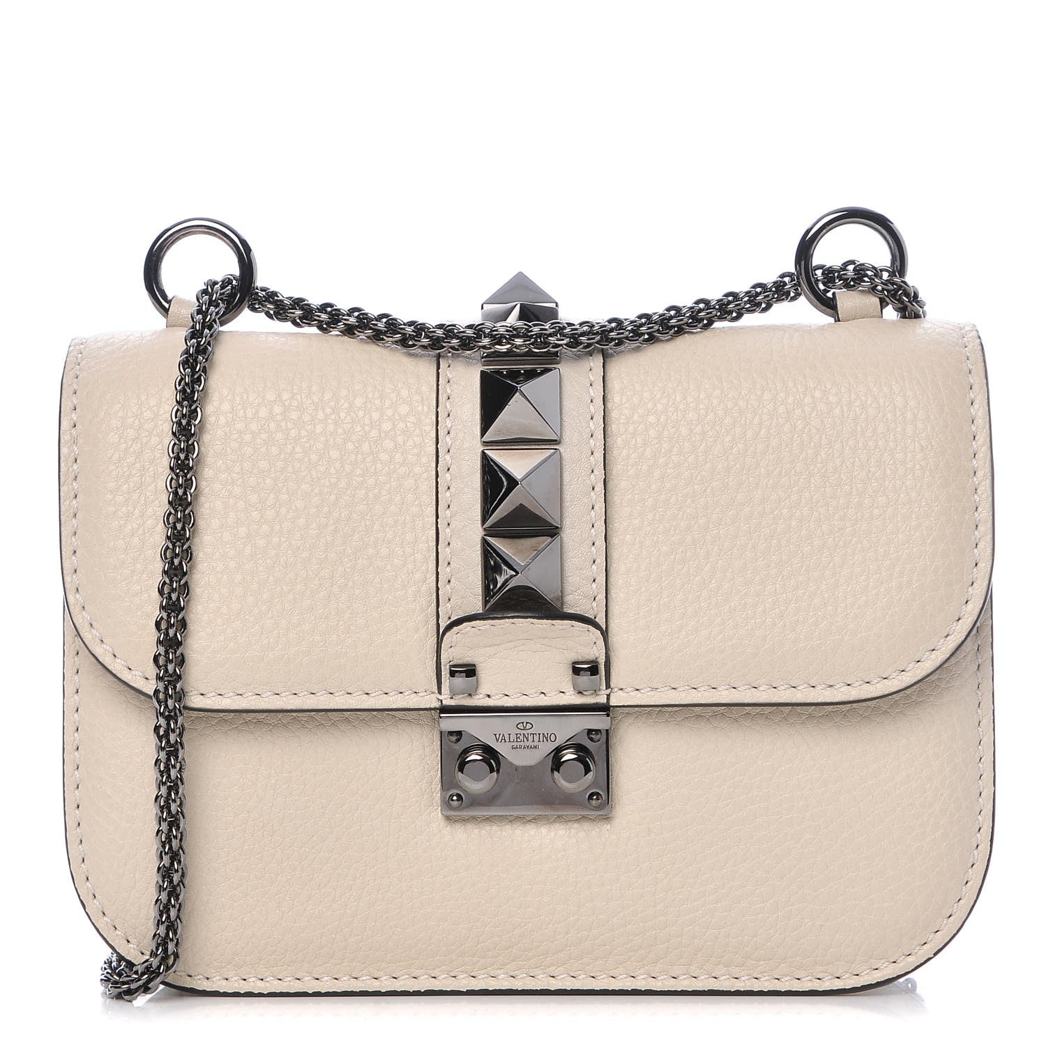 Valentino Garavani Pebbled Calfskin Small Glam Lock Rockstud Flap Ivory 1 of 10