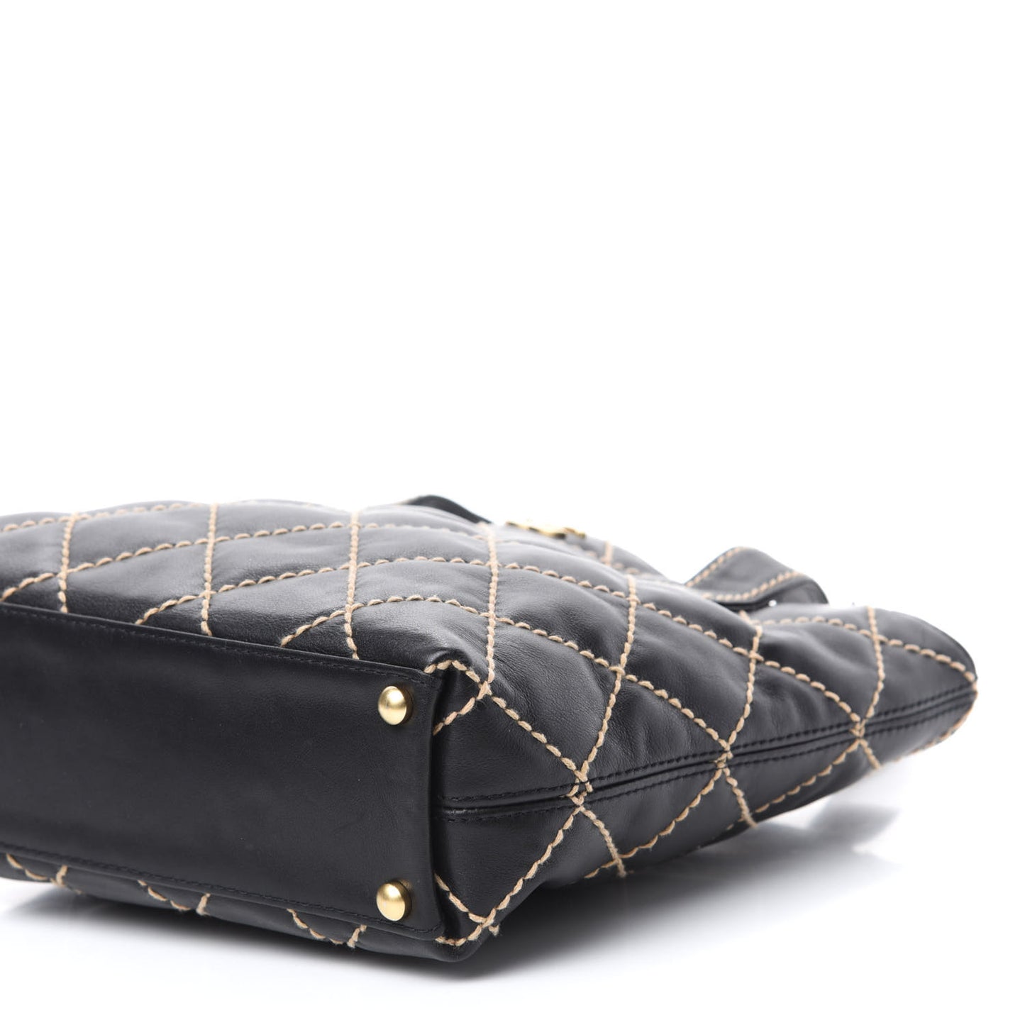 Calfskin Contrast Stitch Surpique Tote Black