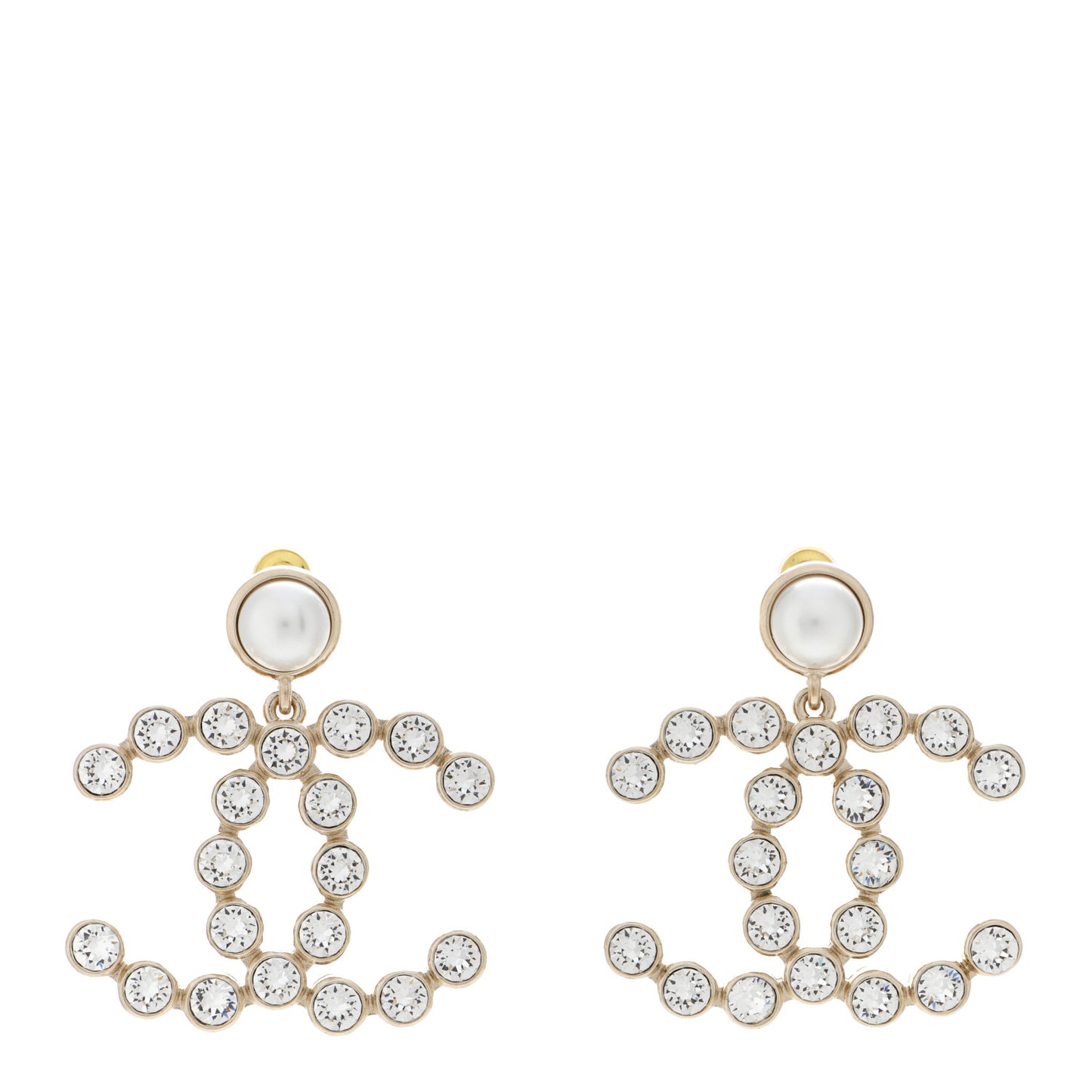 Crystal Pearl Large CC Drop Earrings Gold