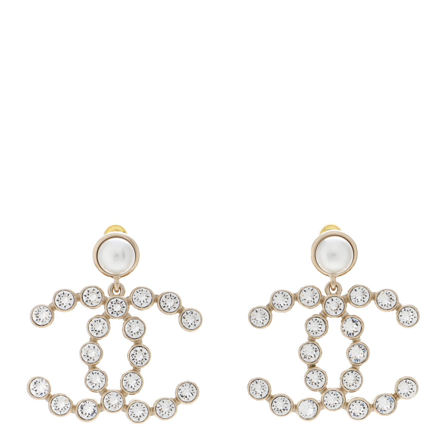 Chanel Crystal Pearl Large CC Drop Earrings Gold 1 of 5