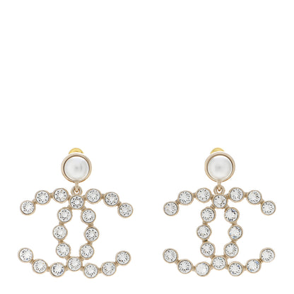 Chanel Crystal Pearl Large CC Drop Earrings Gold 1 of 5