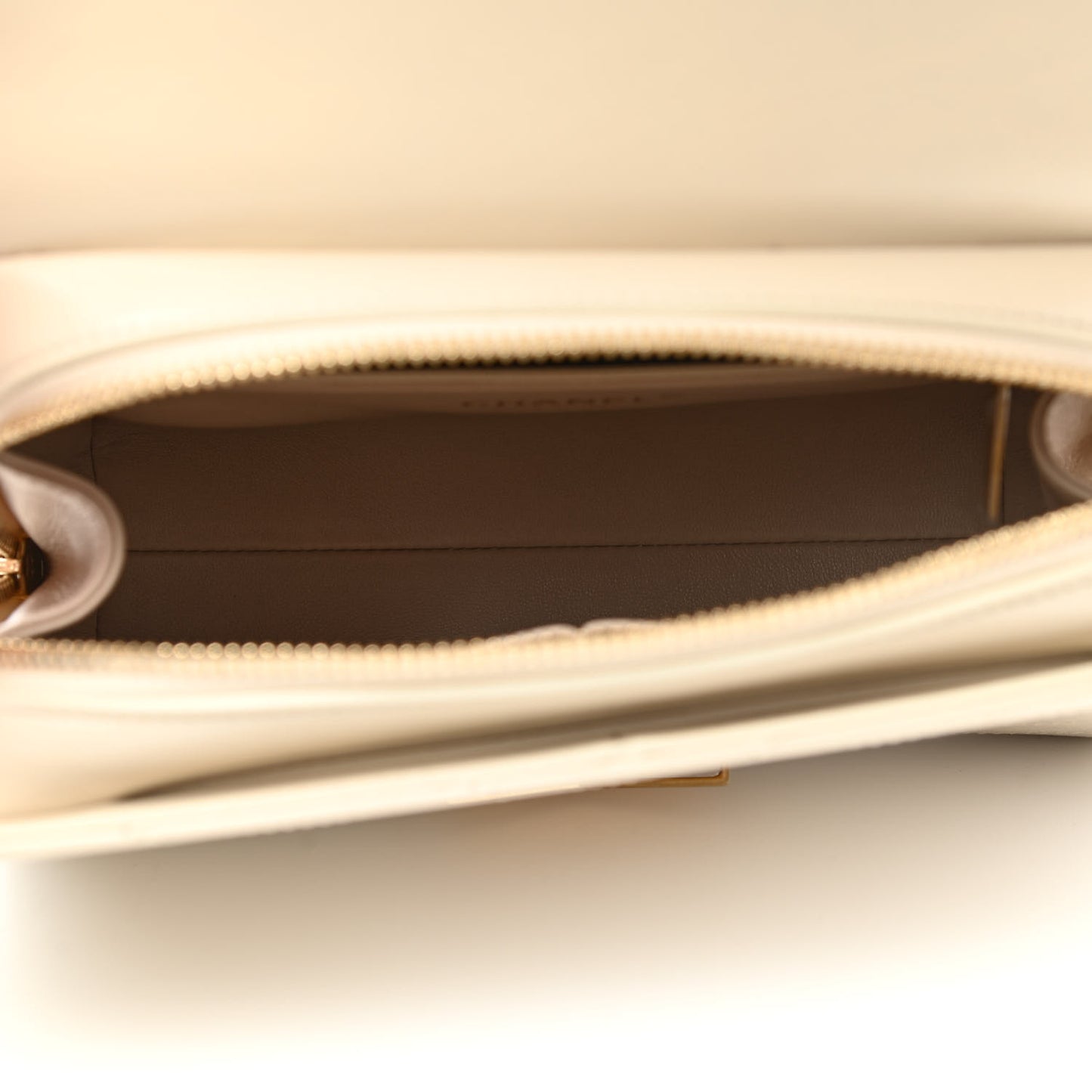 Calfskin Chevron Quilted Medal Flap Beige
