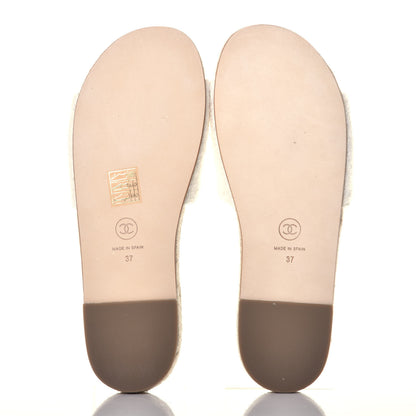 Chanel Tweed Grosgrain CC Espadrille Slip On Sandals 37 White Black 5 of 9