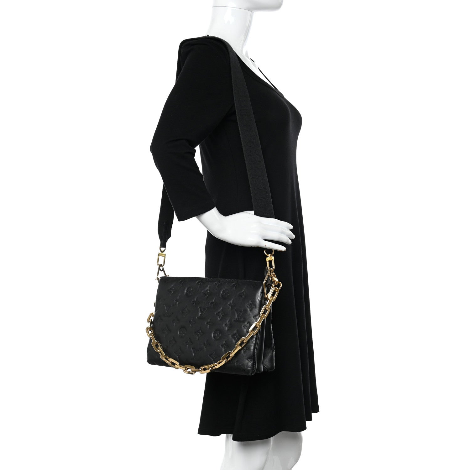 Louis Vuitton Lambskin Embossed Monogram Coussin PM Black 2 of 16