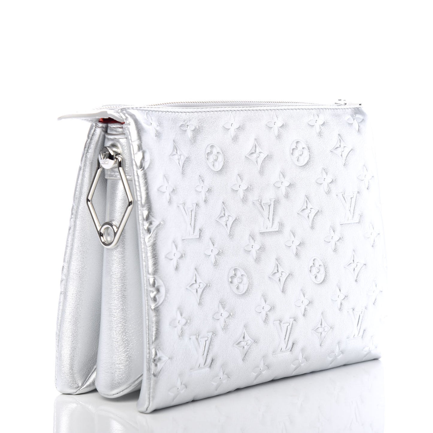 Metallic Lambskin Embossed Monogram Coussin PM Silver