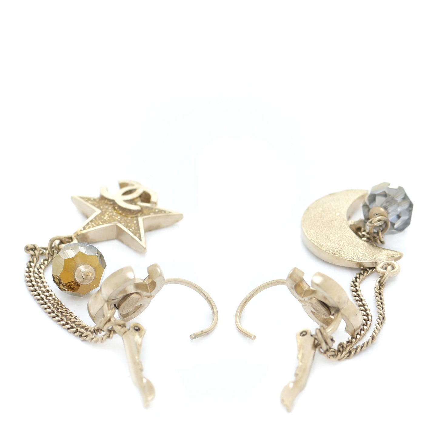 Metal Crystal Star Moon Earrings Gold