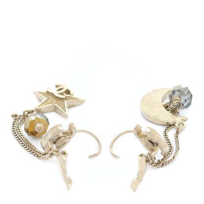 Chanel Metal Crystal Star Moon Earrings Gold 3 of 7