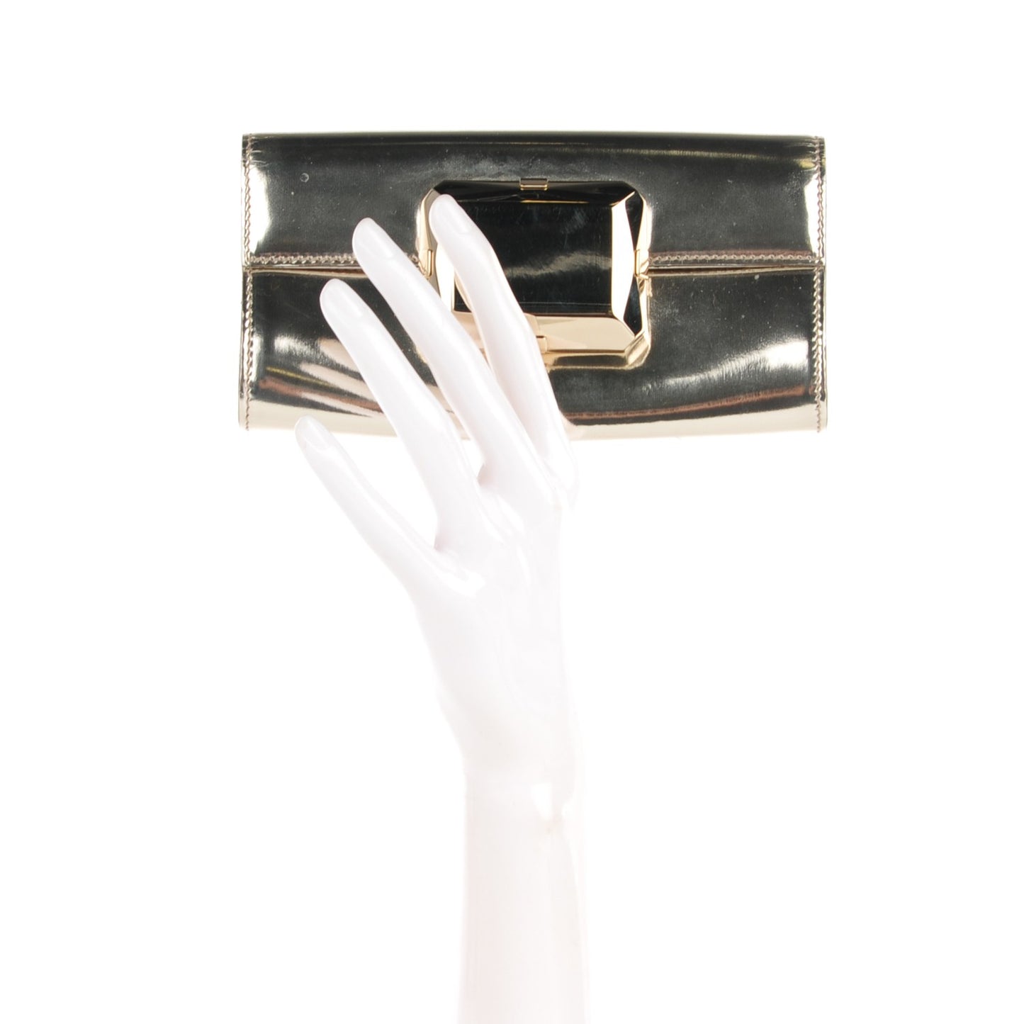 Metallic Patent Padlock Clutch Gold