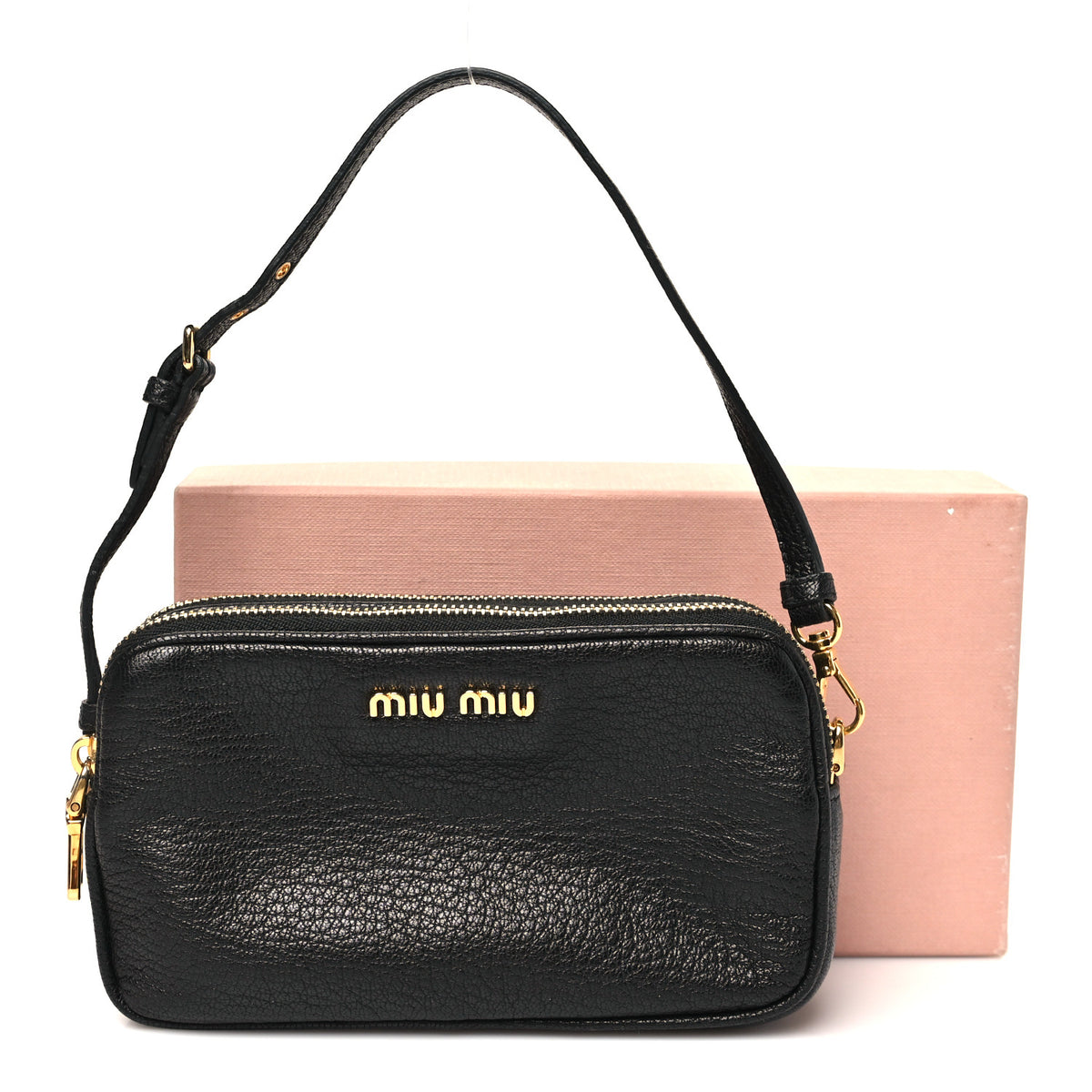 Miu Miu Goatskin Madras Double Zip Pochette Clutch Black 11 of 11