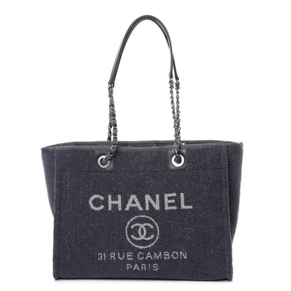 Chanel Lurex Boucle Small Deauville Tote Light Grey 1 of 10