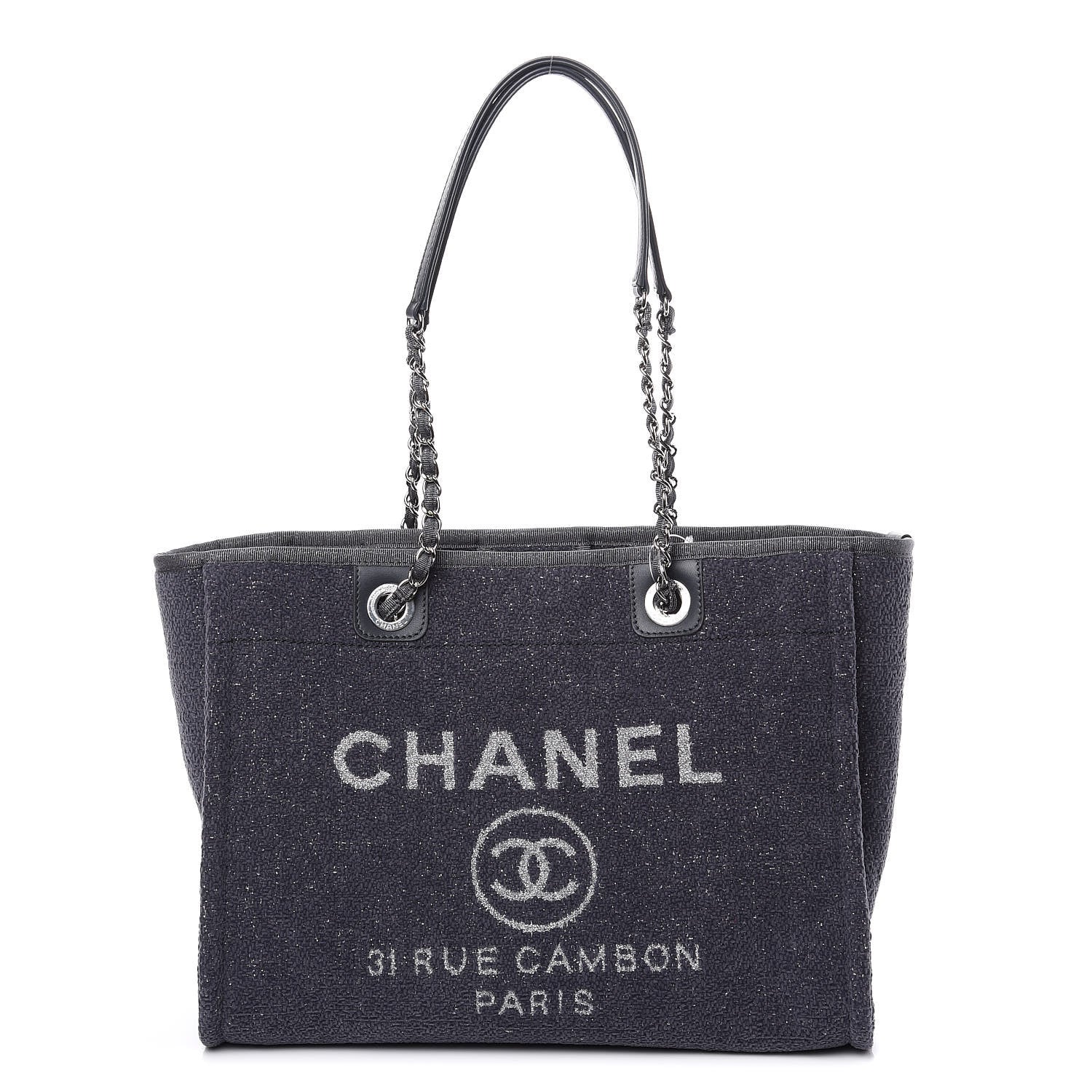 Chanel Lurex Boucle Small Deauville Tote Light Grey 1 of 9