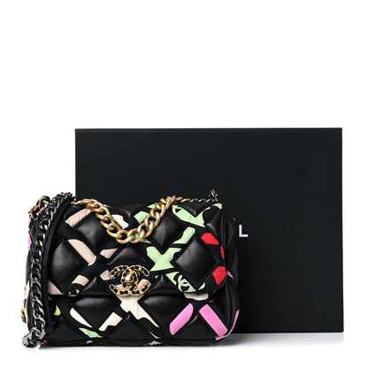 Chanel Lambskin Printed Fabric Medium Chanel 19 Flap Black Multicolor 15 of 15