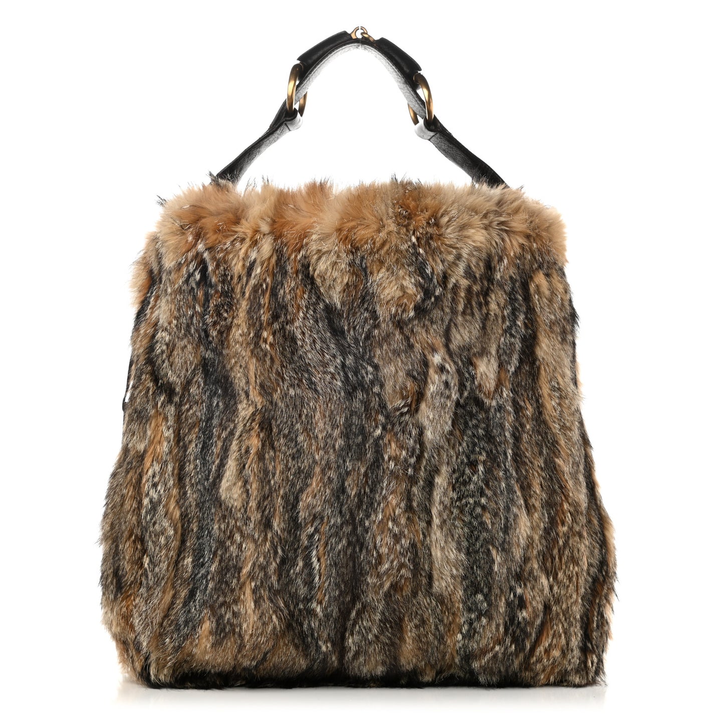 Raccoon Fur Large Horsebit Chain Hobo Brown