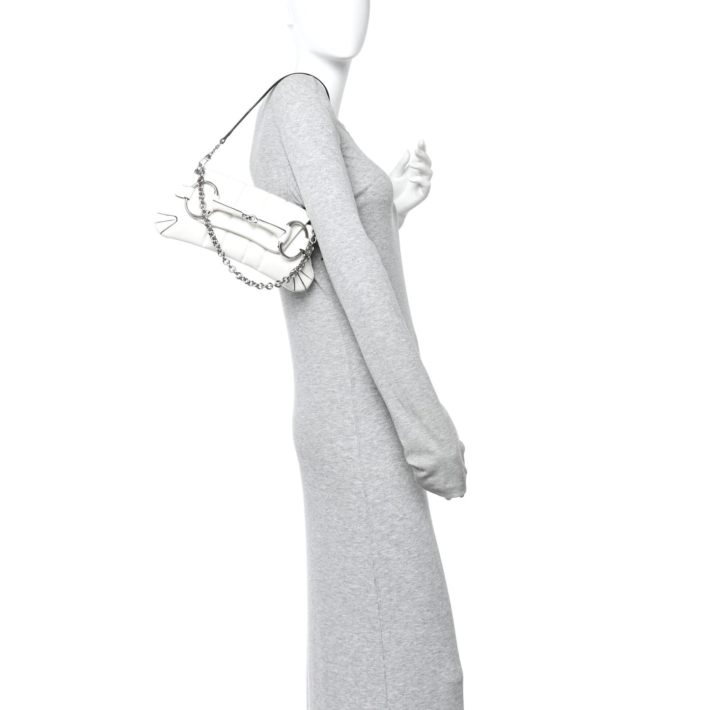 Nappa Vertical Matelasse Small Maxi Horsebit Chain Shoulder Bag Great White