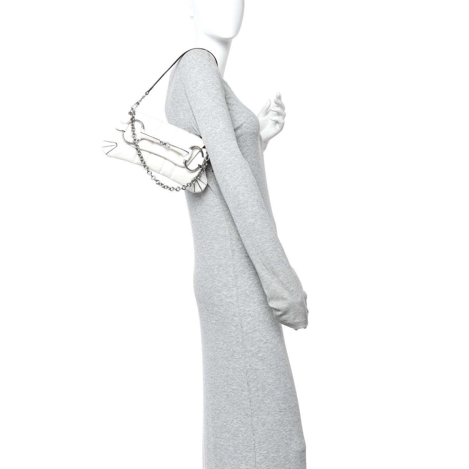 Gucci Nappa Vertical Matelasse Small Maxi Horsebit Chain Shoulder Bag Great White 2 of 15