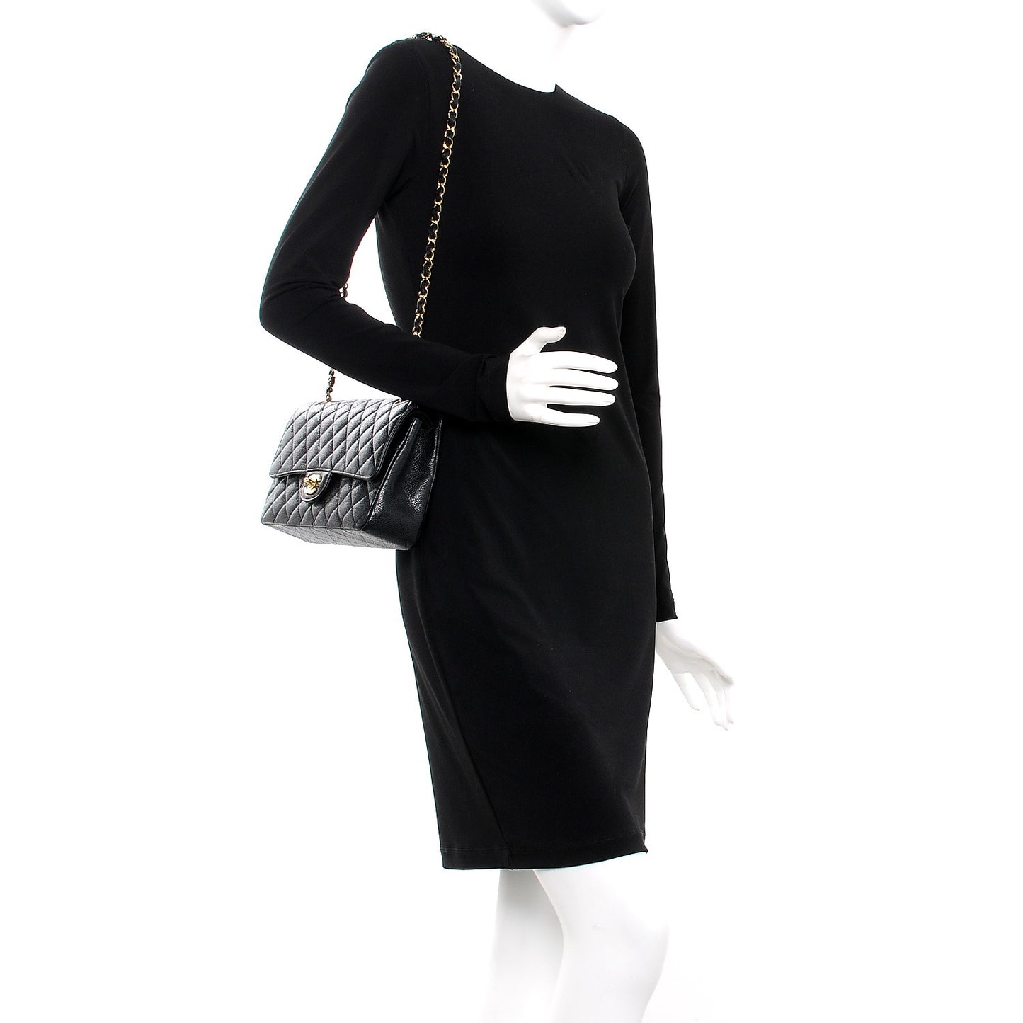 Caviar Quilted Medium Double Flap Black