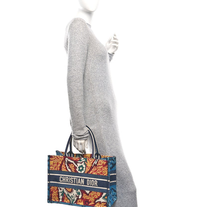 Christian Dior Canvas Embroidered Paisley Medium Book Tote Blue Multicolor 2 of 10