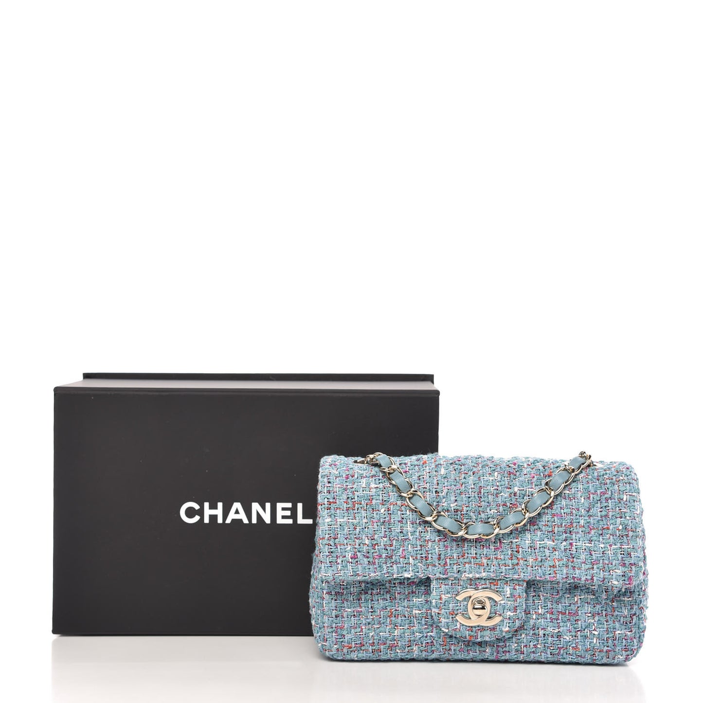 Tweed Quilted Mini Rectangular Flap Blue Multicolor