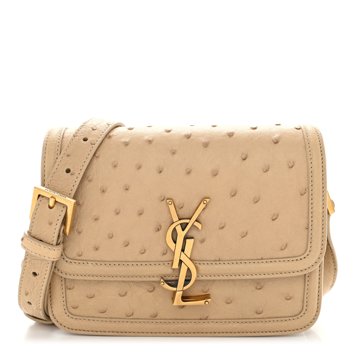 Saint Laurent Ostrich Small Solferino Satchel Beige Gold 1 of 9