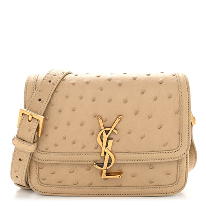 Saint Laurent Ostrich Small Solferino Satchel Beige Gold 1 of 9