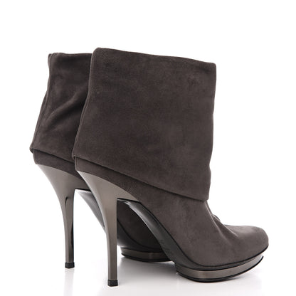 Gucci Suede Platform Foldover Ankle Boots 37.5 Grey 4 of 8