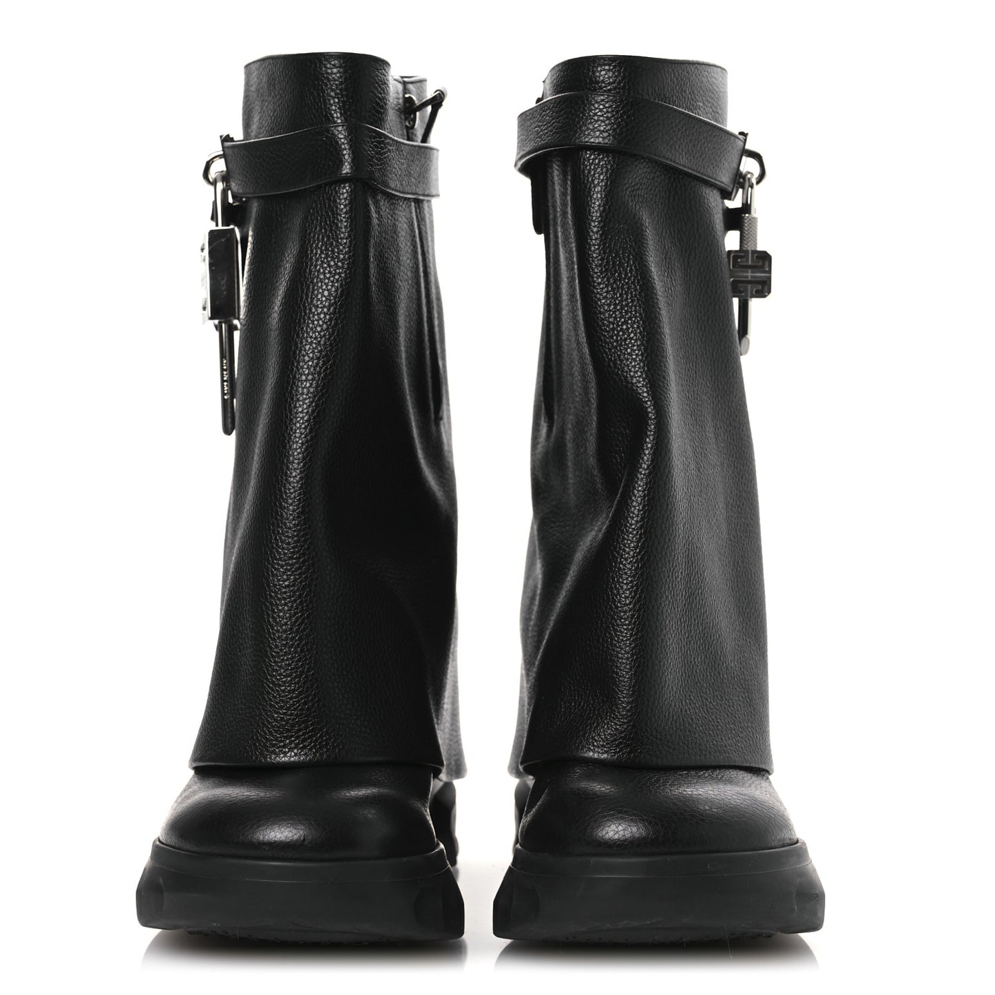 Grained Calfskin Shark Lock Biker Ankle Boots 38 Black