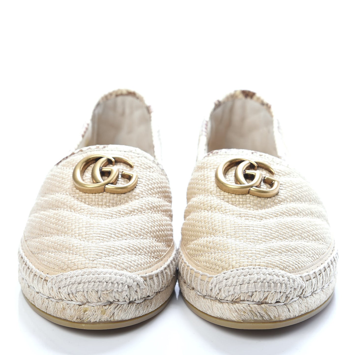 Straw Elaphe Matelasse GG Marmont Espadrilles 40 Natural Cream Brown