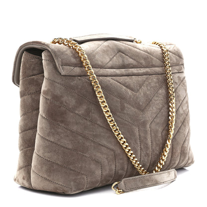 Saint Laurent Suede Y Quilted Monogram Medium Loulou Chain Satchel Taupe 3 of 12