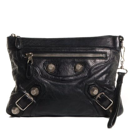 Balenciaga Chevre Giant 21 Silver Hardware Flat Handle Clutch Black 1 of 11