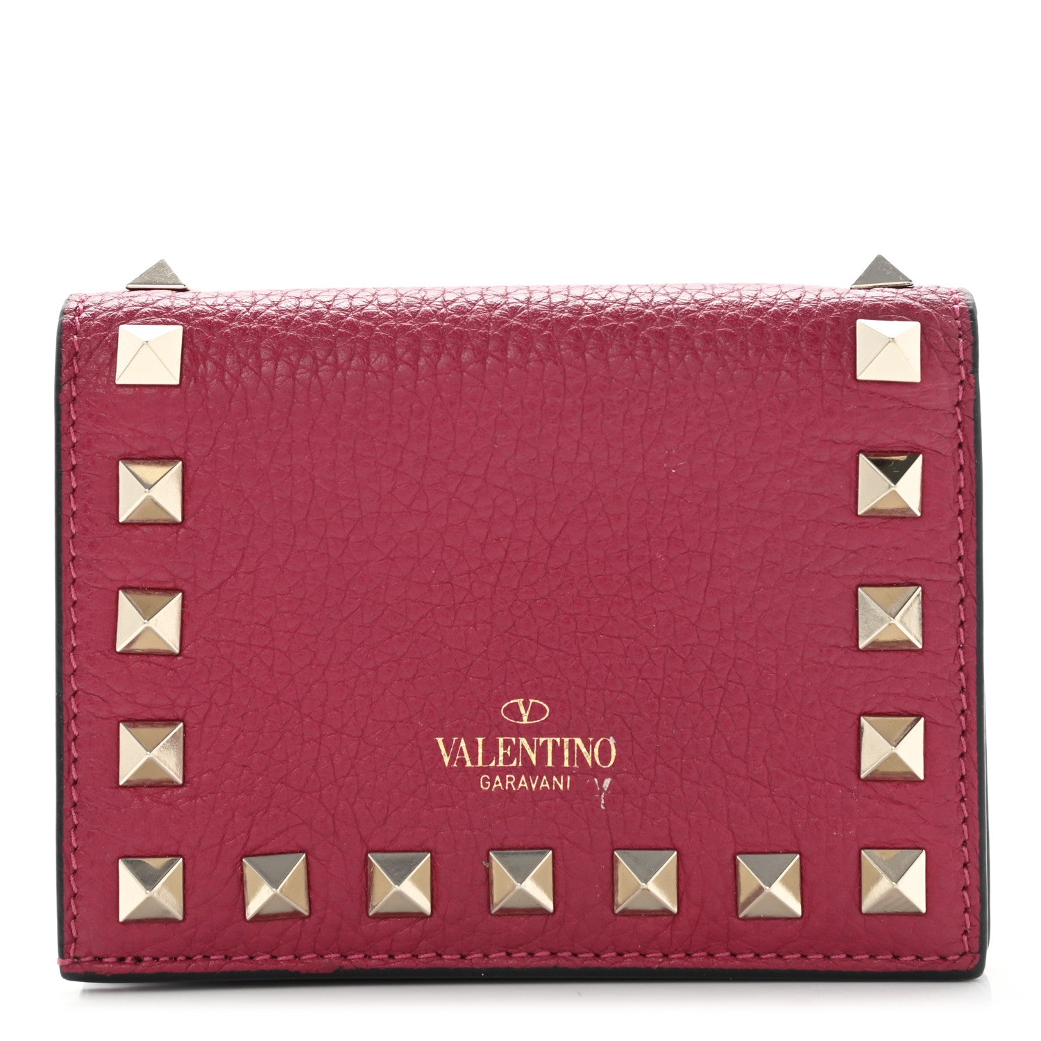 Valentino Garavani Pebbled Calfskin Rockstud Bi-Fold Card Holder Raspberry 1 of 6