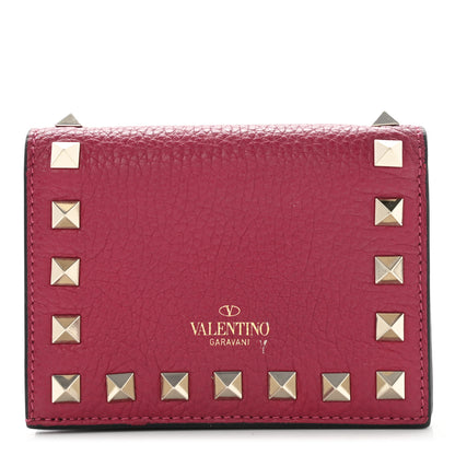 Valentino Garavani Pebbled Calfskin Rockstud Bi-Fold Card Holder Raspberry 1 of 6