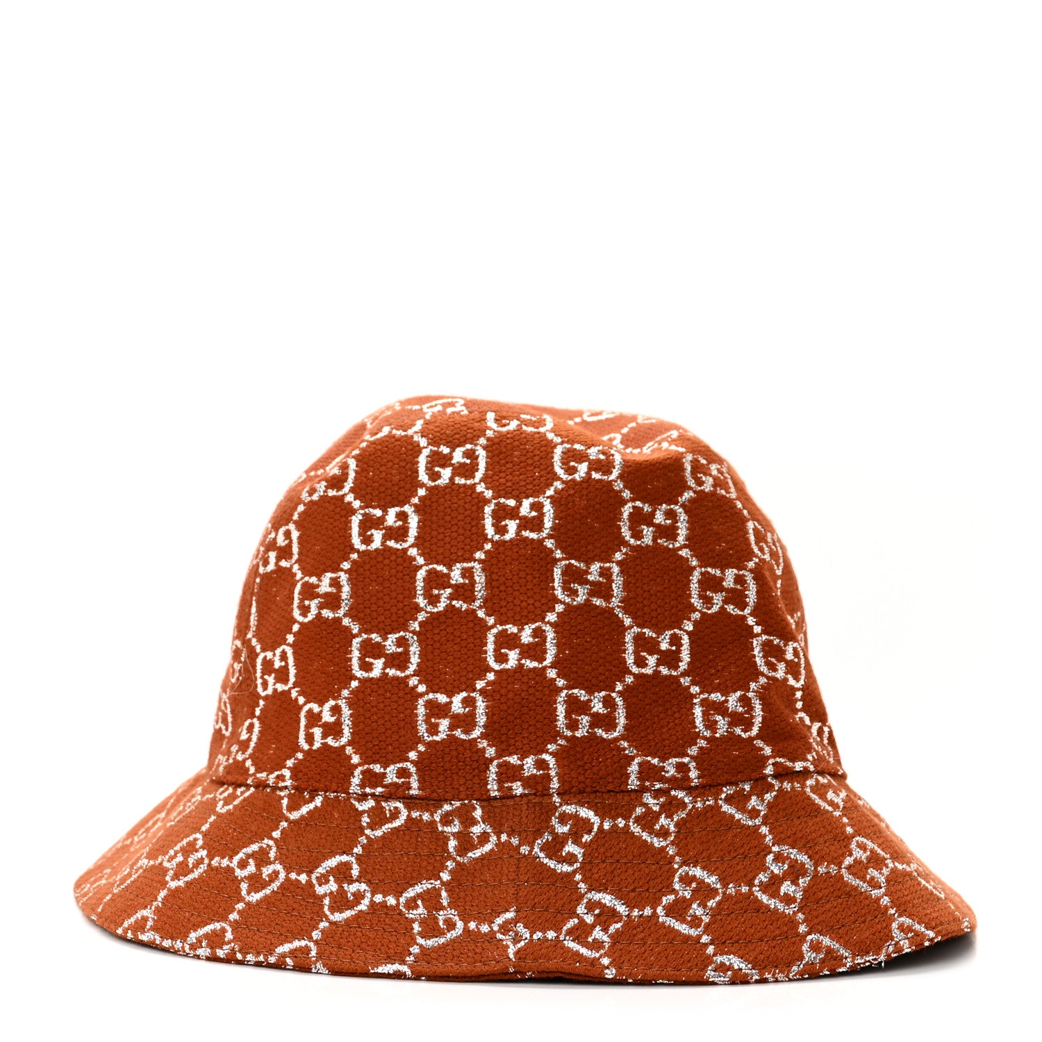 Gucci Canvas Lame GG Monogram Bucket Hat S Burnt Orange Silver 5 of 10