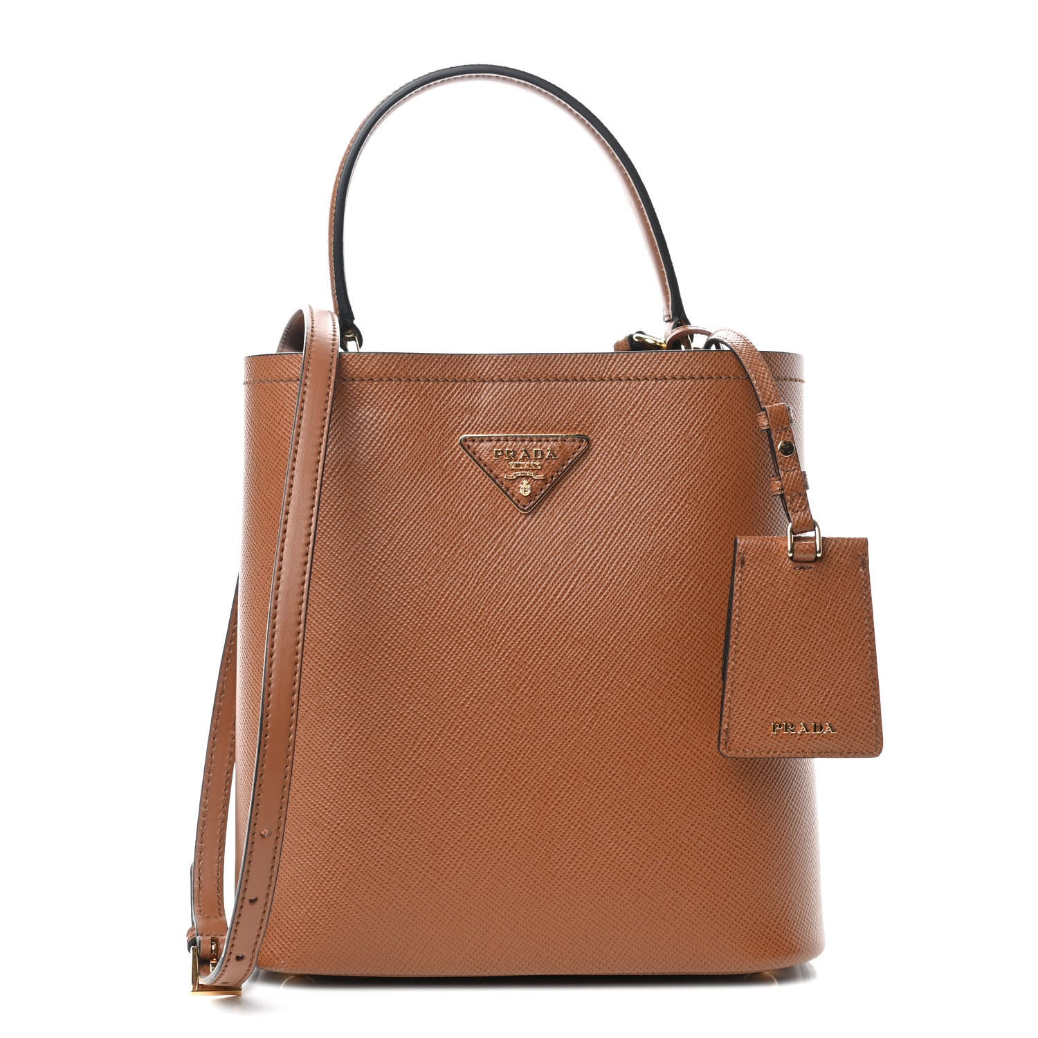 Prada Saffiano Cuir Medium Panier Bucket Bag Cognac Black 1 of 10