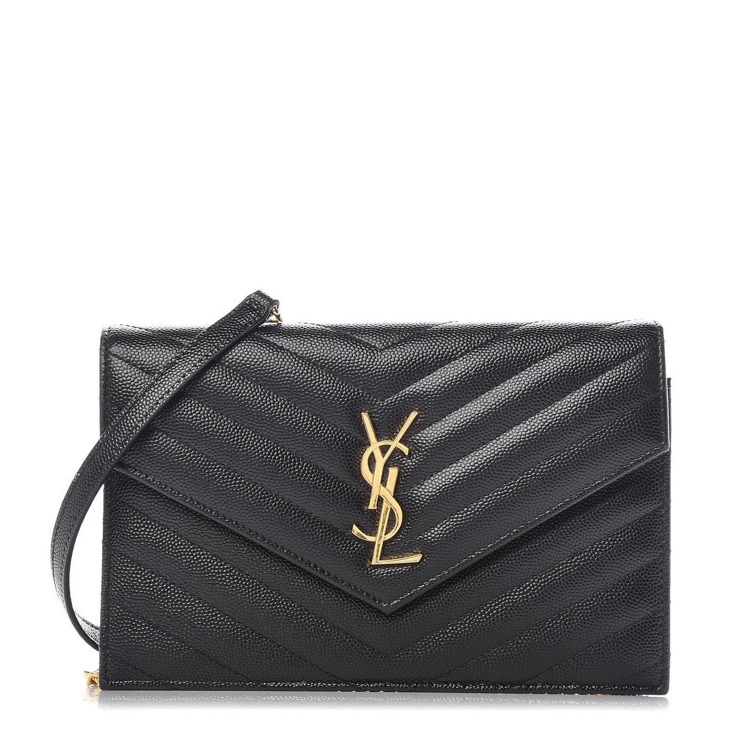 Grain De Poudre Matelasse Chevron Monogram Envelope Chain Wallet Black