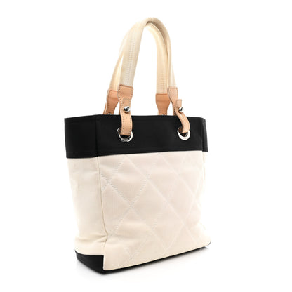 Chanel Canvas Paris Biarritz Small Tote White Black 3 of 12